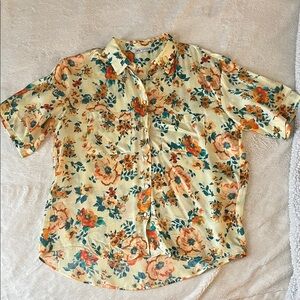 Zara Floral Print Shirt in Orange and Teal